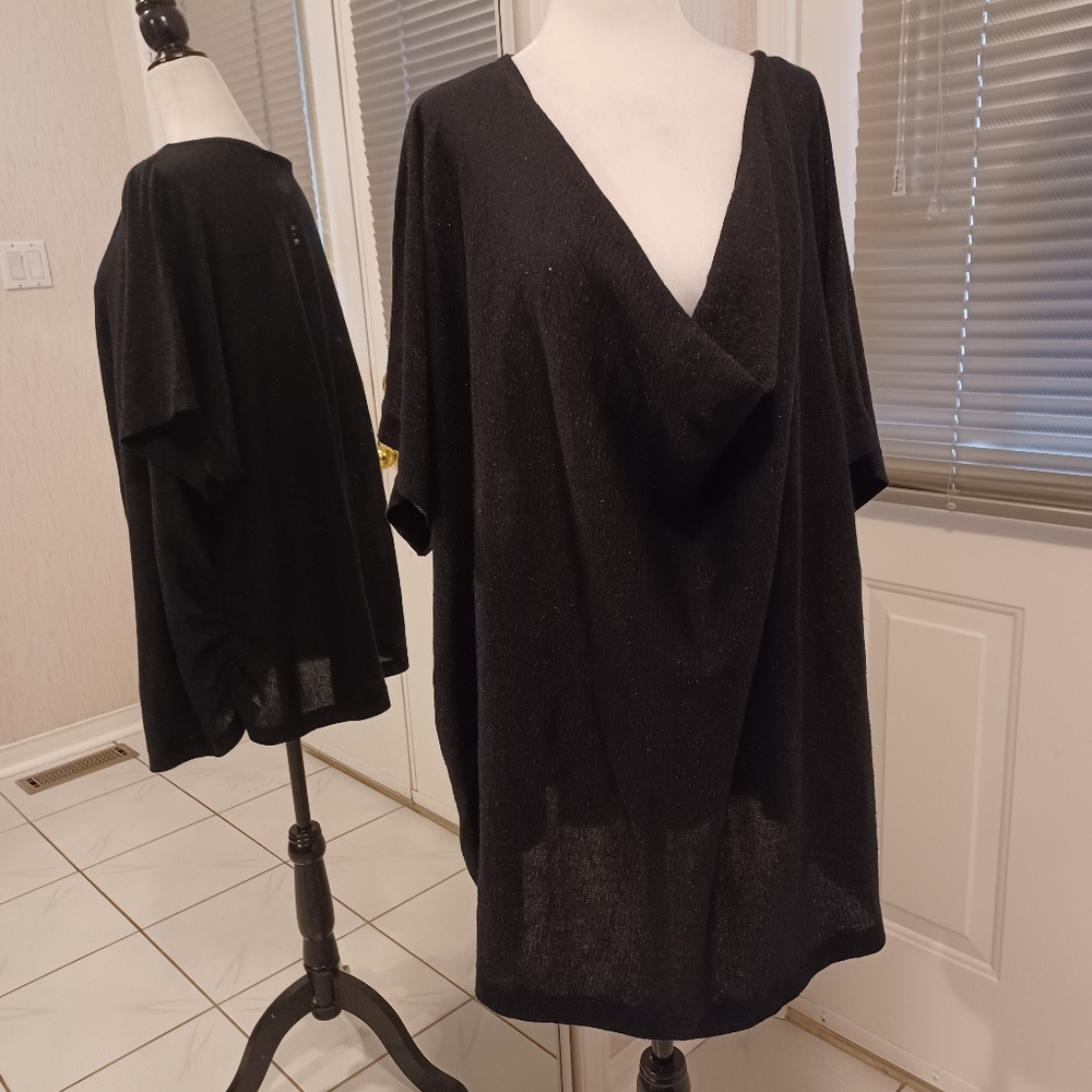 4/$40 Sparkly Metallic Thread Drape Collar Ruched Side Sweater - Size 4X